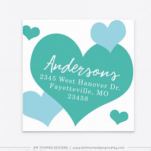 Printable Return Address Label with Blue Hearts, Valentines Day Label, VA104 image 1