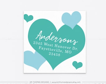 Printable Return Address Label with Blue Hearts, Valentines Day Label, VA104