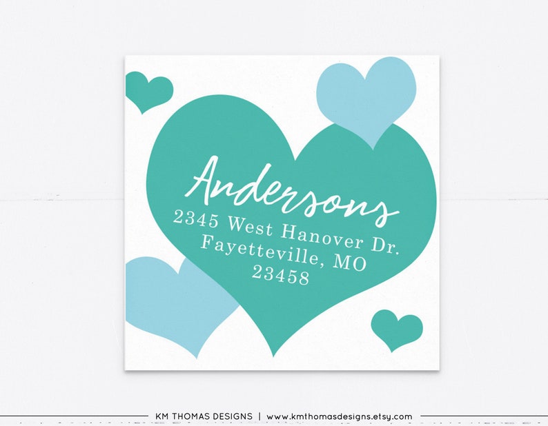 Printable Return Address Label with Blue Hearts, Valentines Day Label, VA104 image 1