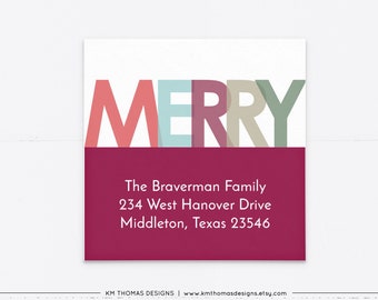 Printable Return Address Label Christmas, Merry Holiday Address Label Red, WH108