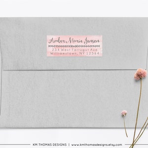 Watercolor Return Address Label Printable, Rectangle Mail Return Sticker Pink, GR101 image 4