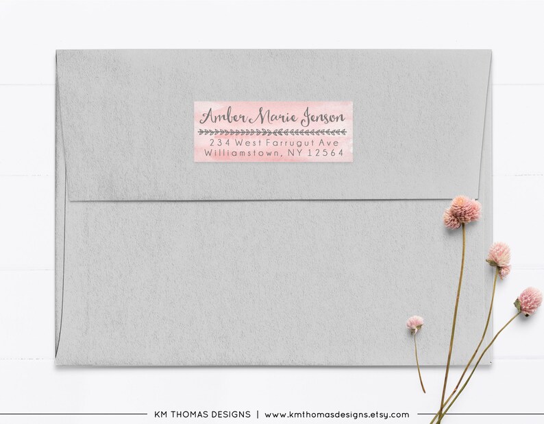 Watercolor Return Address Label Printable, Rectangle Mail Return Sticker Pink, GR101 image 4