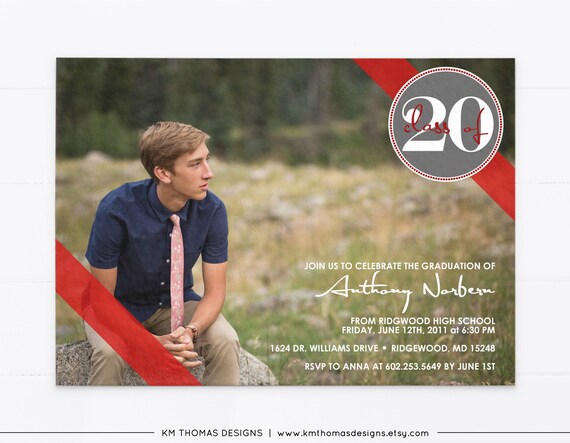 College Graduation Announcement Class of 2020, High School Graduation Party Invitation Red Gray, GR103 Il_570xn
