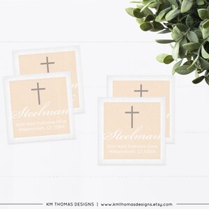 Return Address Label Sticker for Baptism Invitation, Printable Religious Address Label Pink, R103 Pale Orange