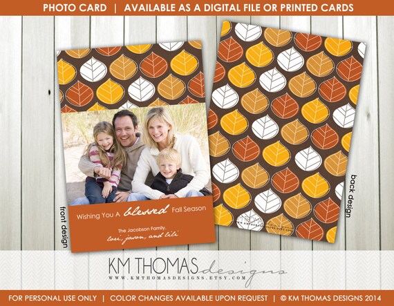 Harvest Fall Photo Card: Thanksgiving Photo Card - Autumn Photo Card - Autumn Leaves - Printable - #F108 Il_570xn