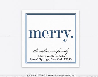 Christmas Return Address Label Personalized, Holiday Mailing Label Navy Merry, WH107