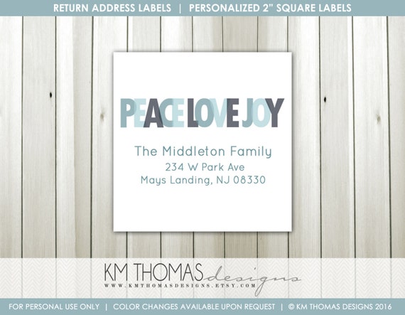 Printable Return Address Label: Square Label - Christmas Return Address Label - Peace Love Joy Label - Return Address Sticker - WH117 Il_570xn