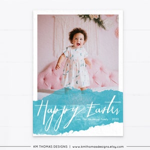 Printable Easter Card with Picture, Watercolor Photo Easter Card Blue, EA103