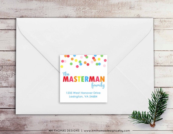 Holiday Return Address Label: Square Label - Confetti Return Address Label - Christmas Label - Return Address Sticker - WH137 Il_570xn