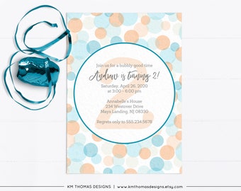 Printable Bubble Party Invitation for Boys, BD178