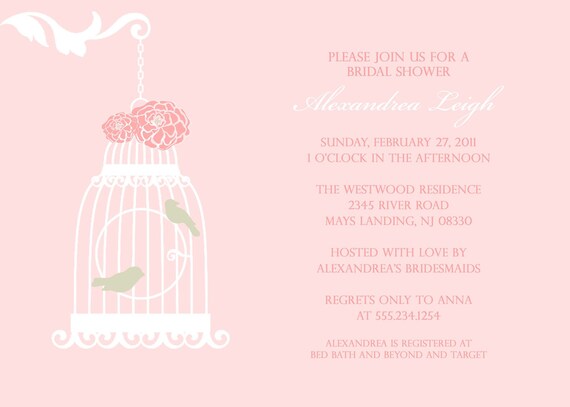Birdcage Bridal Shower Invitation : Wedding Shower Invitation - Printable Baby Shower Invitation - Pink - Flowers Il_570xn