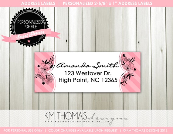 Floral Return Address Label - Pink Return Address Label - Flower Mailing Label - Floral Design - Pink Stripes - Floral Sticker - BD156 Il_570xn
