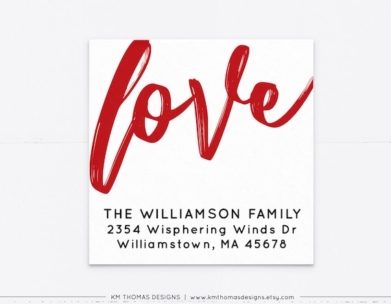 Valentines Return Address Label, Red Love Sticker Label Square, VA109 Il_570xn