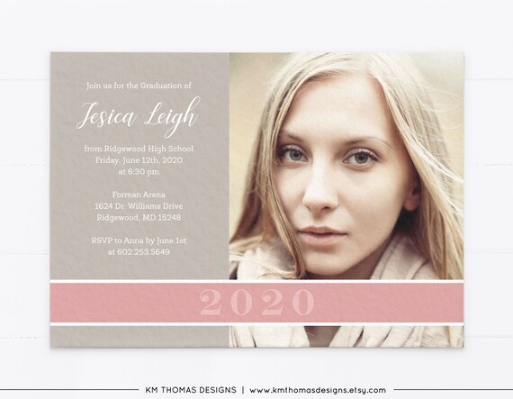 High School Graduation Announcement with Photo, Pink and Gray College Commencement Ceremony, GR102 Il_570xn