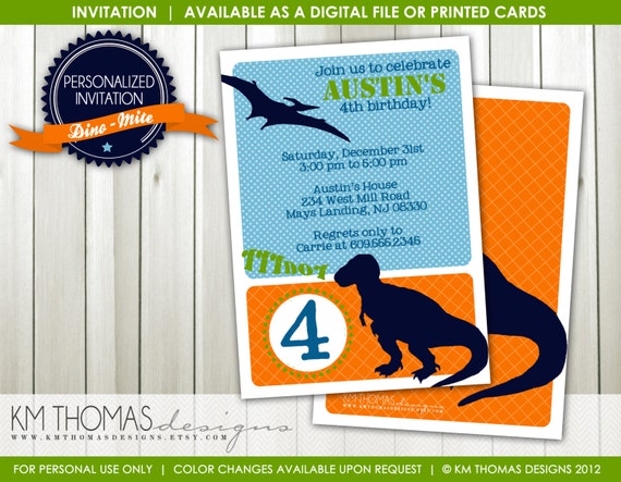 DINO-MITE...Custom Printable Dinosaur Birthday Invitation...by KM Thomas Designs Item 157 Il_570xn