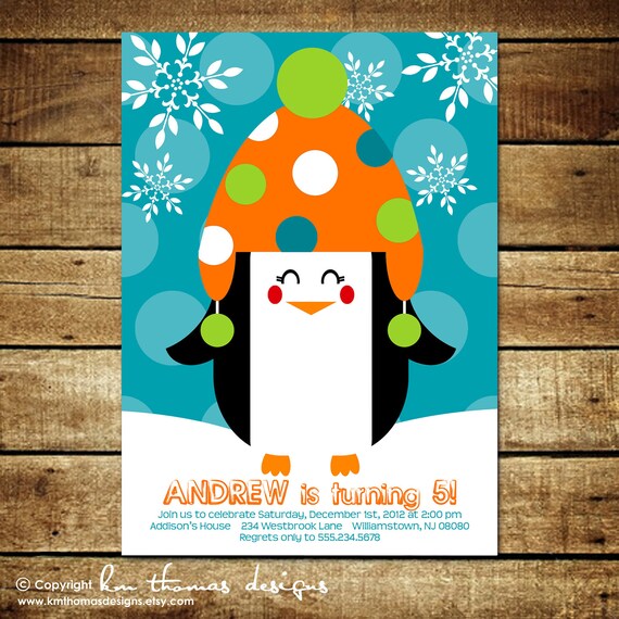 LITTLE PENGUIN...Custom Printable Photo Birthday Invitation...by KM Thomas Designs Il_570xn