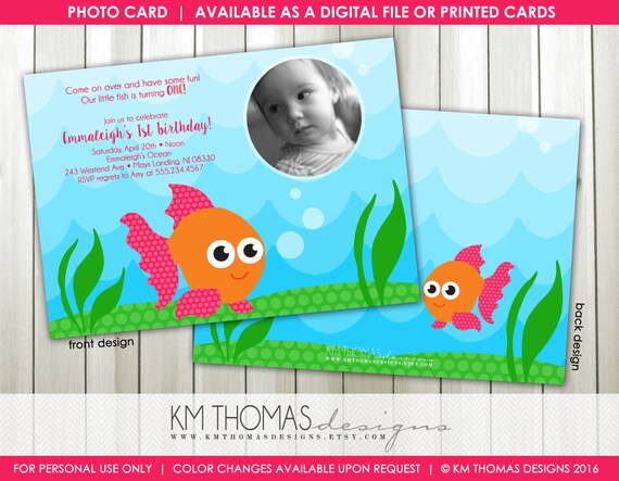 Goldfish Birthday Invitations, Fish Invitations, Printable Birthday Invitations, Girl Goldfish Party, First Birthday Fish Party, Pink, BD139 Il_570xn