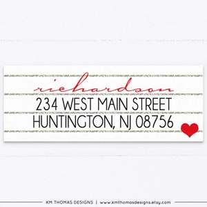 Printable Return Address Label Christmas, Rectangle Personalized Address Label with Red Heart, WH109 image 1