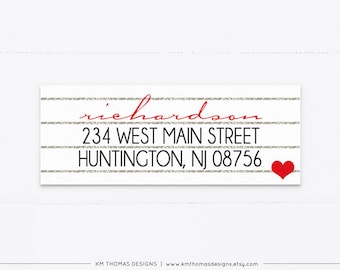 Printable Return Address Label Christmas, Rectangle Personalized Address Label with Red Heart, WH109