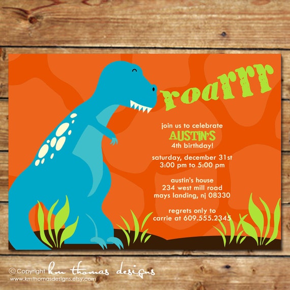Dinosaur Birthday Invitation - T-Rex Dinosaur - Dinosaur Birthday Party - Boy Dinosaur Party - Printable Invitation - BD145 Il_570xn