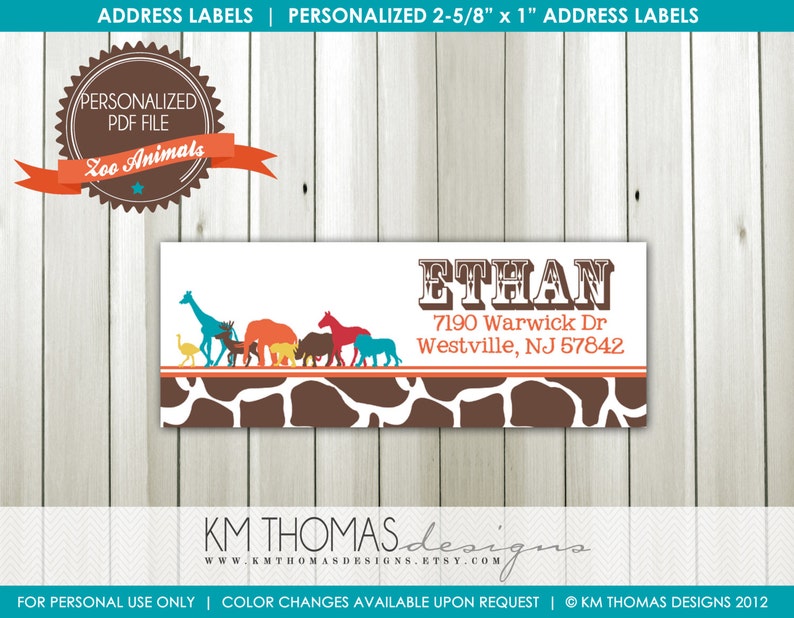 Safari Return Address Label BD107 Boy Zoo Address Label Zoo Animal Return Address Label Giraffe Lion Elephant Wild Animals Label