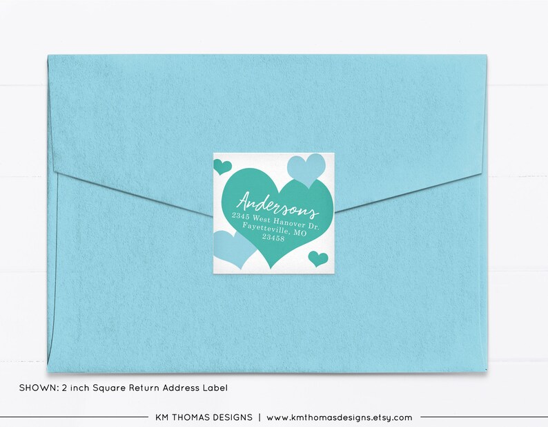 Printable Return Address Label with Blue Hearts, Valentines Day Label, VA104 image 2