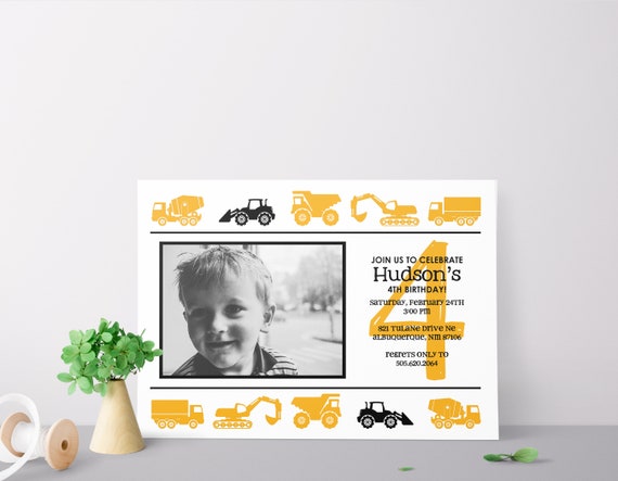 Construction birthday invitations with photo, Excavator birthday invitations, Dump truck invite for boys, Backhoe printable invitation BD112 Il_570xn