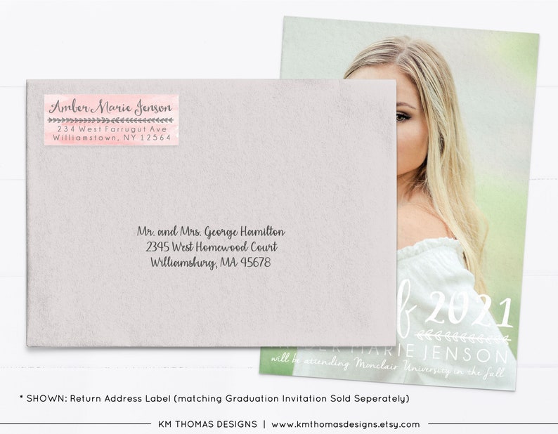 Watercolor Return Address Label Printable, Rectangle Mail Return Sticker Pink, GR101 image 5