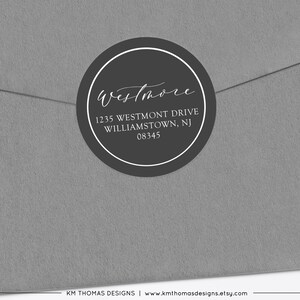 Printable Address Labels Round, Christmas Return Address Label Gray, Modern Holiday Mailing Label, WH126 image 3