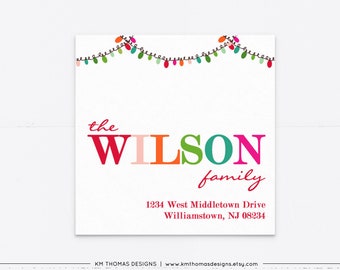 Christmas Return Address Labels with Christmas Lights, Red and Pink Holiday Mailing Labels, WH101