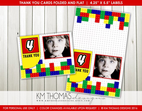 Birthday Building Blocks Thank You Cards : Personalized Card - Colorful Blocks - Stacking Blocks - Flat and Folded Cards - Item BD104 Il_570xn