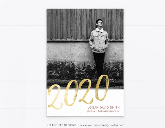 College Graduation Announcement Gold, Class of 2020 Commencement Ceremony, GR113 Il_570xn