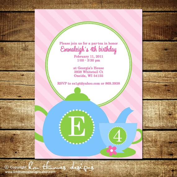 TEA for TWO...Custom Printable Birthday Invitations...by KM Thomas Designs Il_570xn
