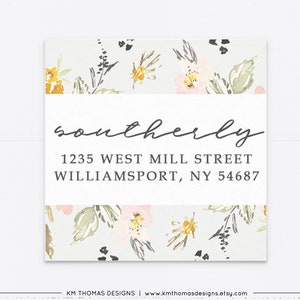 Return Address Label with Flowers, Floral Return Mail Sticker, EA108