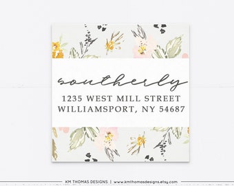 Return Address Label with Flowers, Floral Return Mail Sticker, EA108