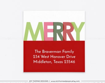 Red Christmas Address Label Printable, Holiday Return Address Label Merry, WH108