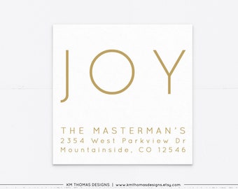 Christmas Mail Label Printable Gold, Joy Holiday Return Address Label, Personalized Family Address Sticker, WH214