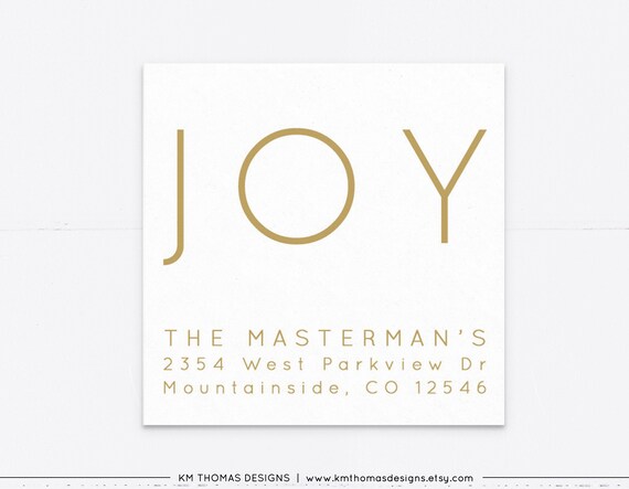 Christmas Mail Label Printable Gold Joy Holiday Return Address Label Personalized Family Address Sticker Wh214 By Km Thomas Designs Catch My Party