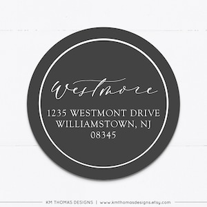 Printable Address Labels Round, Christmas Return Address Label Gray, Modern Holiday Mailing Label, WH126 Charcoal