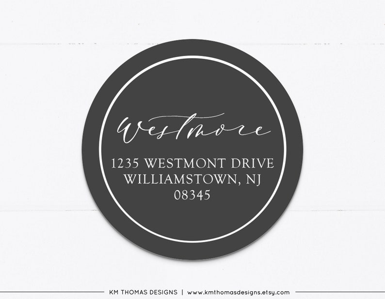 Printable Address Labels Round, Christmas Return Address Label Gray, Modern Holiday Mailing Label, WH126 Charcoal