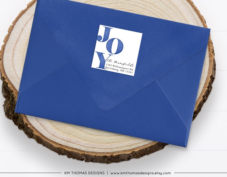 Joy Christmas Return Address Label Printable WH224 Watercolor Christmas Sticker Blue Holiday Mailing Label Personalized
