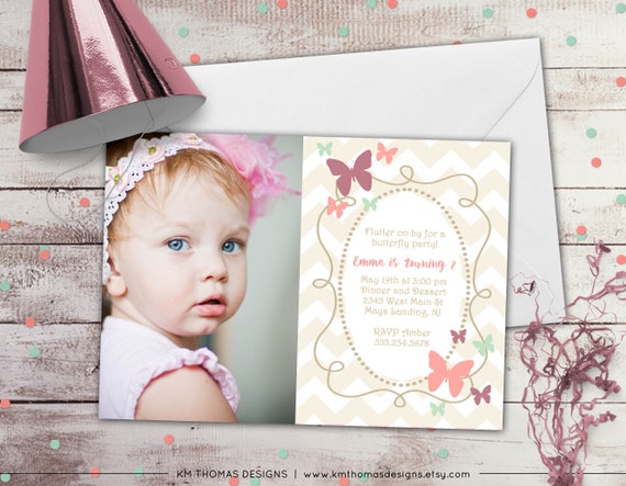 Butterfly Birthday Invitation - Girl Butterfly Invitation - Printable Butterfly Invitation - Butterfly Photo Invitation - BD126 Il_570xn
