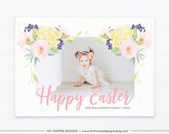 Floral Easter Card with Photo, Watercolor Flowers Photo Card for Easter, EA105