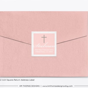 Return Address Label Sticker for Baptism Invitation, Printable Religious Address Label Pink, R103 image 2