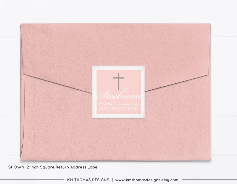 Return Address Label Sticker for Baptism Invitation, Printable Religious Address Label Pink, R103 image 2