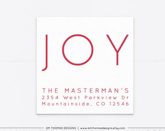 Red Holiday Return Address Label Printable, Joy Christmas Address Label, Family Mailing Label Personalized, WH214