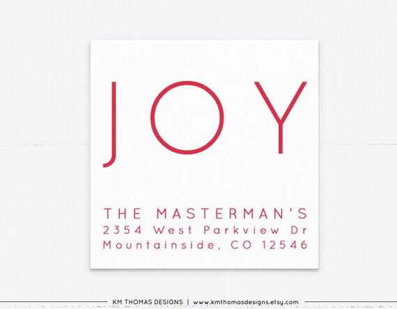 Red Holiday Return Address Label Printable, Joy Christmas Address Label, Family Mailing Label Personalized, WH214 Il_570xn