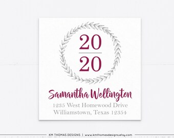 Modern Wreath Return Address Label Red, Graduation 2024 Sticker Printable, GR120