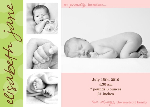 Girl Birth Announcement - Baby Girl Birth Announcement - Photo Birth Announcement - Pink Birth Announcement - Multiple Photos - BA105 Il_570xn
