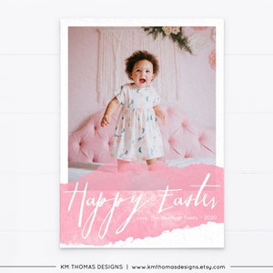 Cartão de Páscoa em aquarela com foto, cartão fotográfico rosa para impressão personalizado, EA103